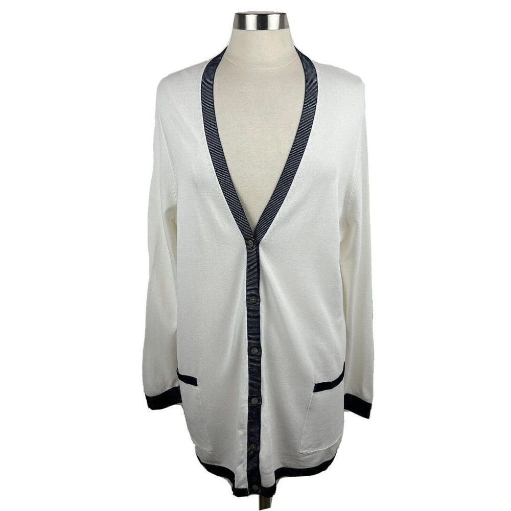 Marina Rinaldi Cardigan M Womens White Button Front Mid Length Viscose Polyamide